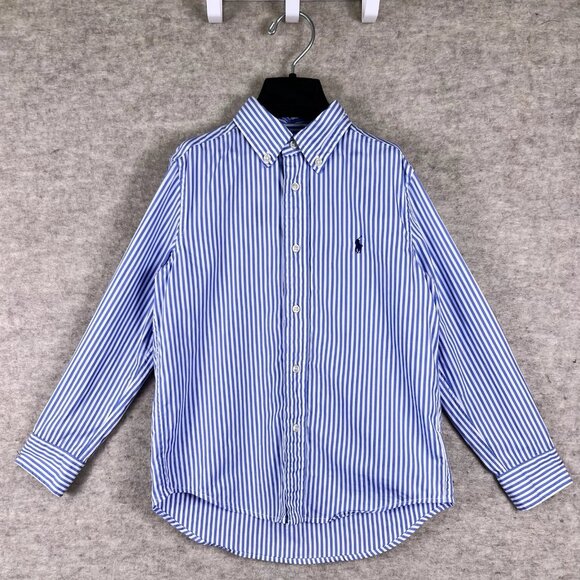 Polo Ralph Lauren Boys Blue White Striped Button Down Shirt Size 6 Classic - Picture 3 of 10